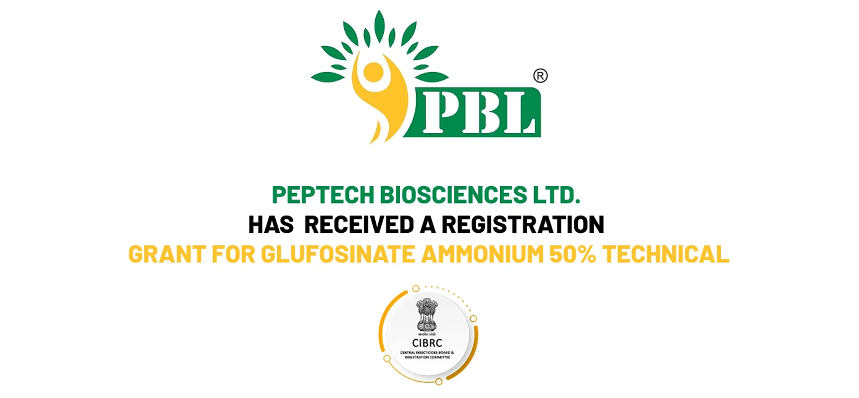 Peptech Biosciences Ltd. has received a registration grant for Glufosinate Ammonium 50 Technical