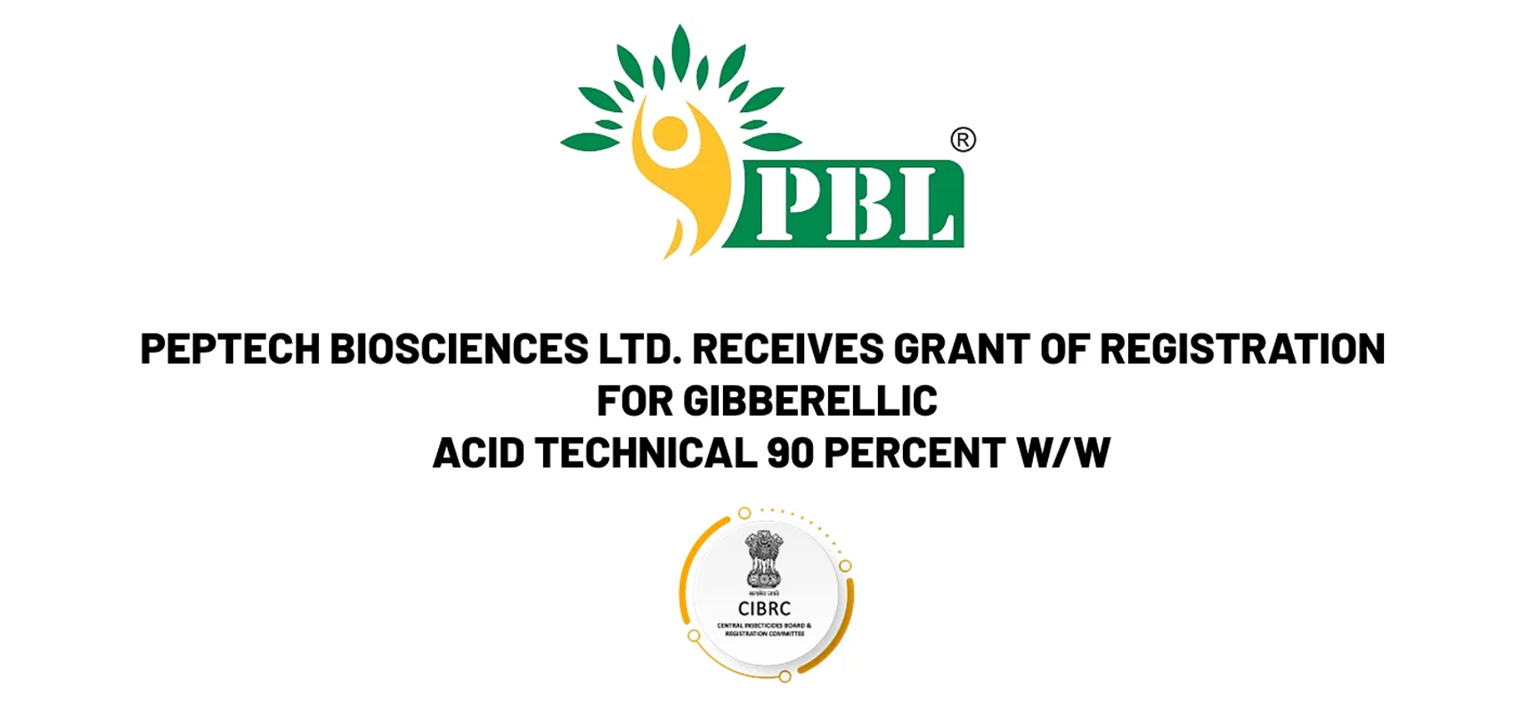 Peptech Biosciences Ltd. receives grant of registration for Gibberellic Acid Technical 90 percent w/w